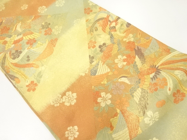 JAPANESE FUKURO OBI / WOVEN FLOWER & BIRD